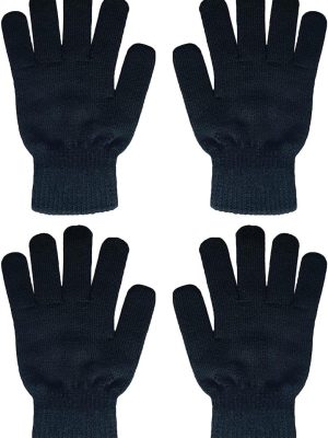 Winter Warm Knit Gloves for Women Teens Stretchy Full Finger Gloves for Running Driving Hiking 2 Pairs