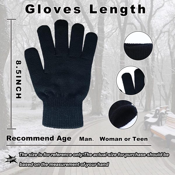 Winter Warm Knit Gloves for Women Teens Stretchy Full Finger Gloves for Running Driving Hiking 2 Pairs
