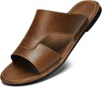 Men's Leather Cutout Slides Sandals Comfortable Lightweight Open Toe Anti-slip Soft bottom Slip On Slippers Summer Outdoor Casual Beach Sandals