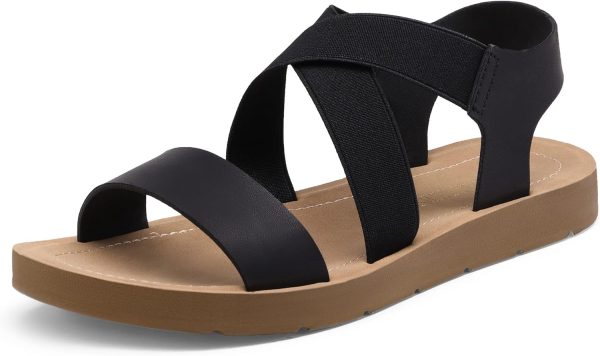 Open Toe Elastic Ankle Strap Flat Summer Sandals