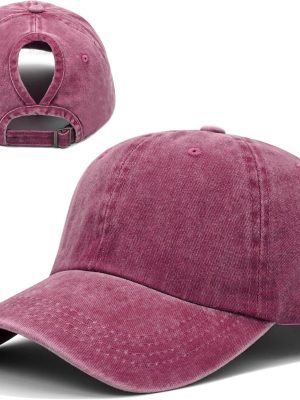 tail Baseball Cap for Women High Messy Bun Caps Washed Cotton Hats